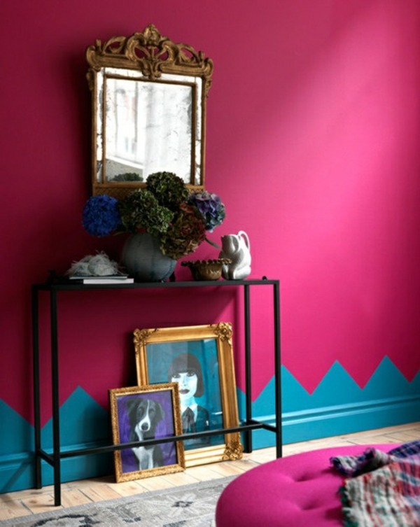 pink blue wall color pattern living room eclectic