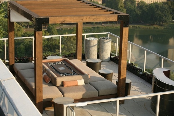 roof balcony wooden canopy fireplace 