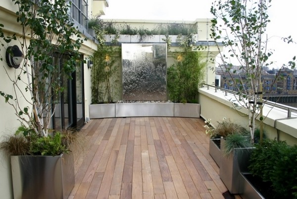 roof balcony wooden flooring water wall decoration 