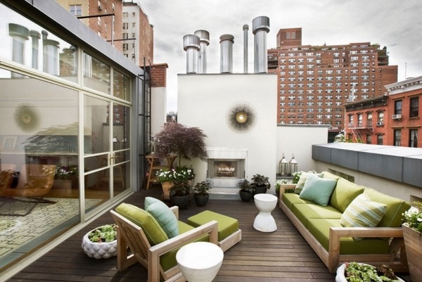 roof terrace town house wooden furniture green