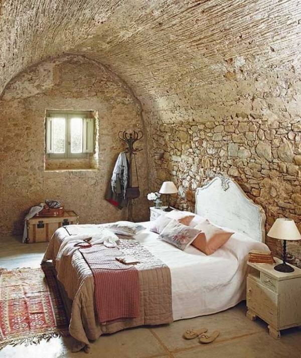 rustic bedroom design ideas beige natural stone wall design