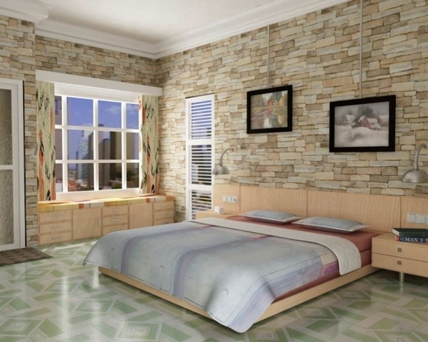 rustic interior design pastel colored stone wall