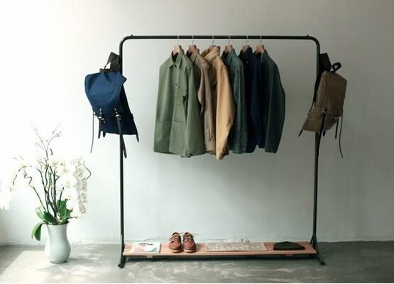 simple-DIY-clothes-stand-ideas-iron-rod-wood-shelf