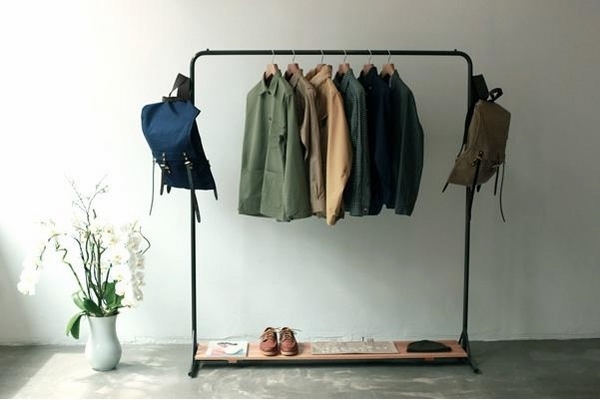 DIY clothes stand ideas iron rod wood shelf