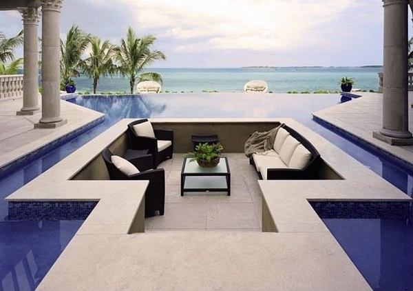spectacular patio design ideas infinity pool built in lounge area