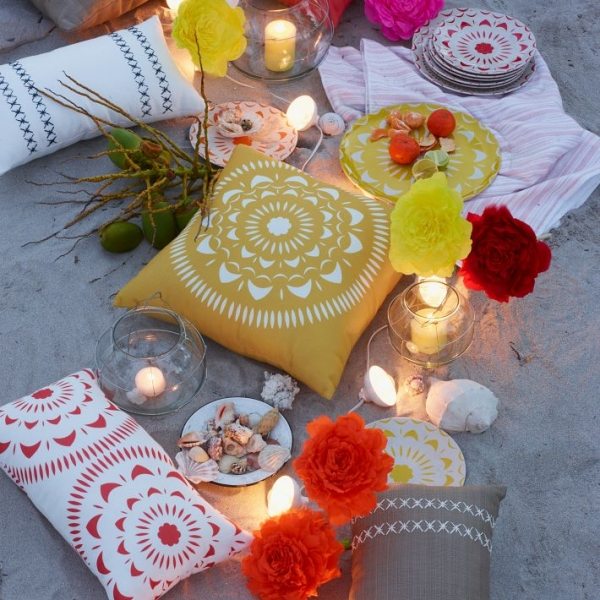 summer decoration garden party floral pillows candles