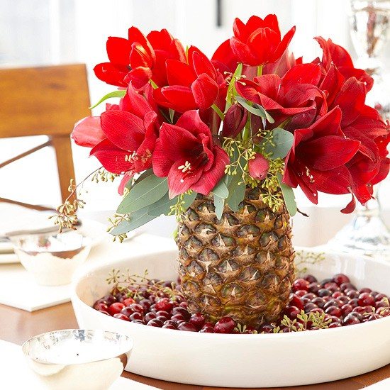 table decoration pineapple vase tropical flowers