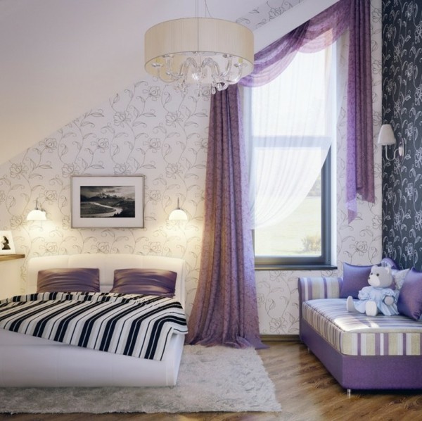 teen bedroom wall purple accents wallpaper