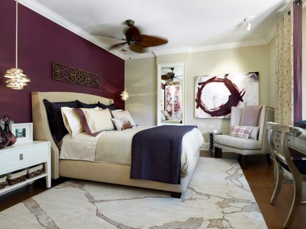 two color bedroom beige purple wall ideas
