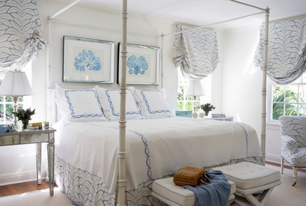 vintage bedroom design white blue decorative elements