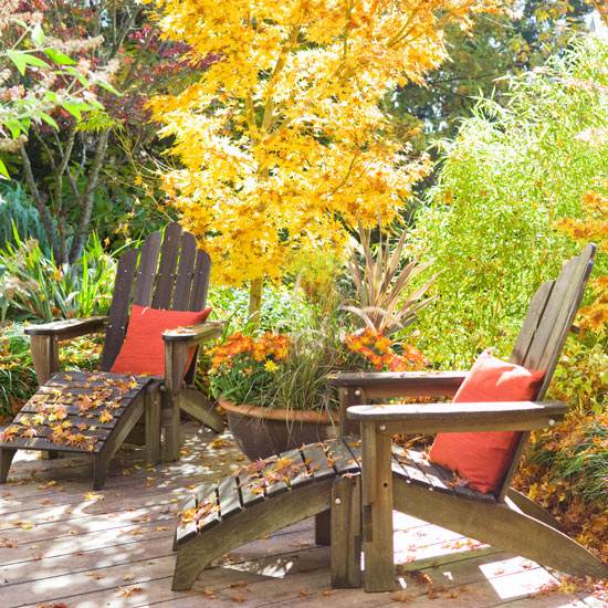 wooden deck patio ideas lush plants