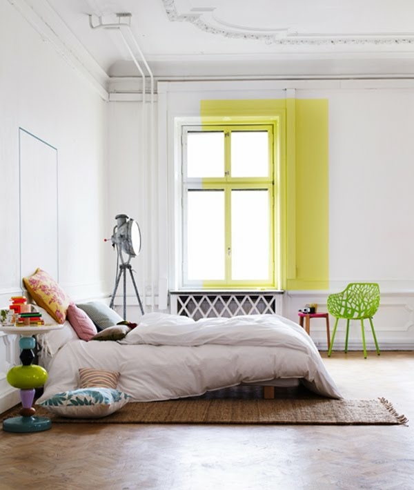 yellow wall paint bedroom Scandinavian style minimalist bedroom