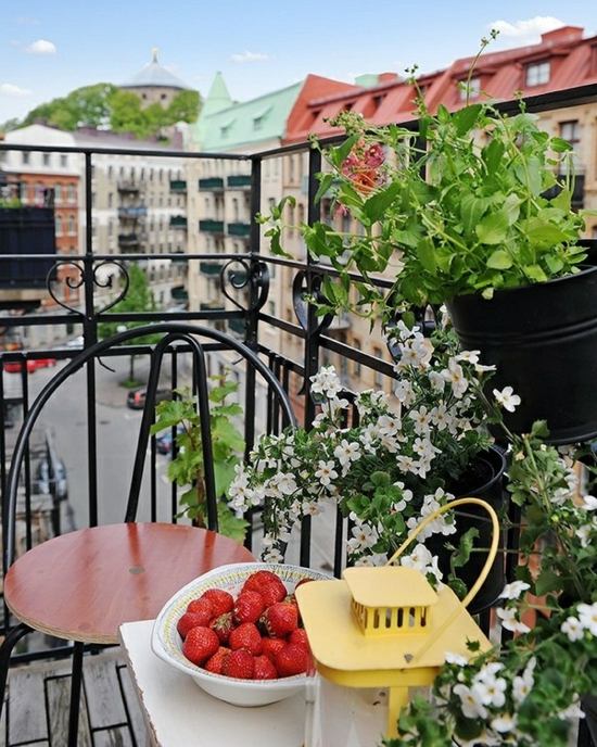 Balcony planters railings strawberries lantern