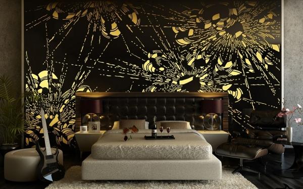 Bedroom design ideas wall decoration modern black and gold