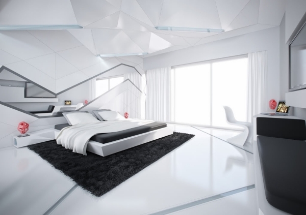Black and white bedroom ceiling design idea carpet