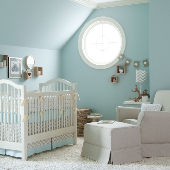Blue walls baby room furniture