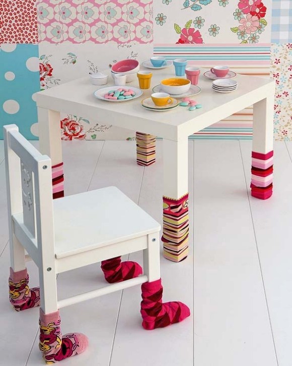 Chair legs decorated with sock