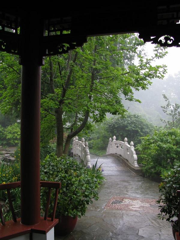 Chinese garden design path bridge