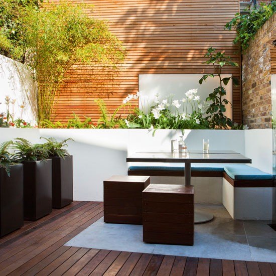 DIY Garden design Bamboo plant corner bench wooden floor