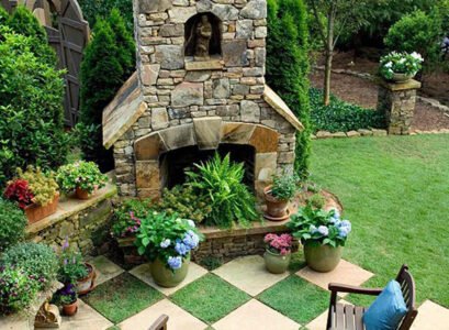 DIY-Garden-design-outdoor-fireplace-checkerboard