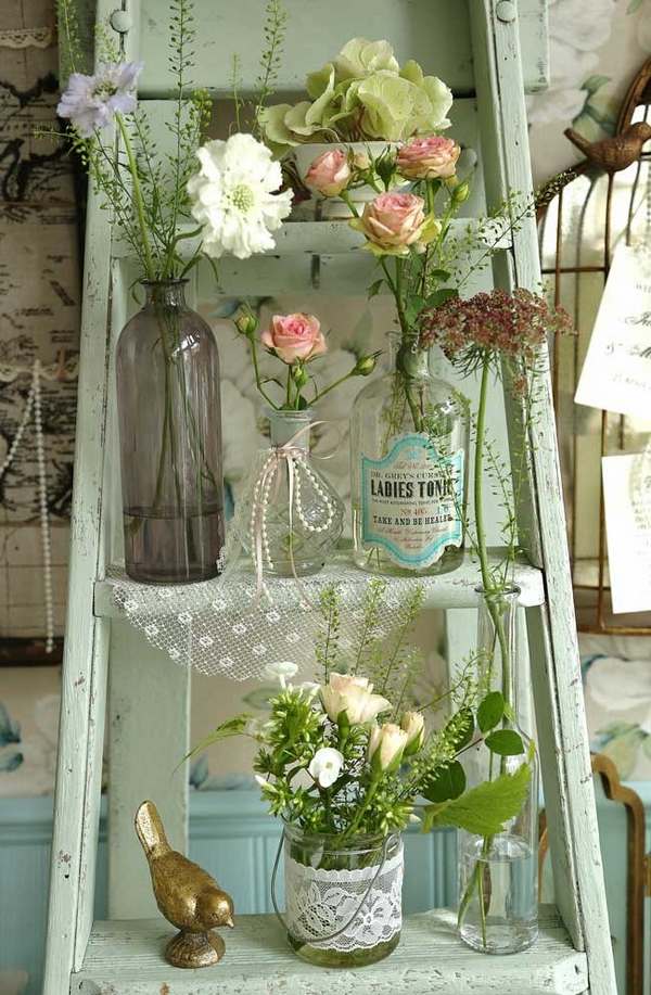 DIY flower stand shabby chic decor ideas old ladder