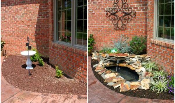 DIY garden pond in 7 steps before and after