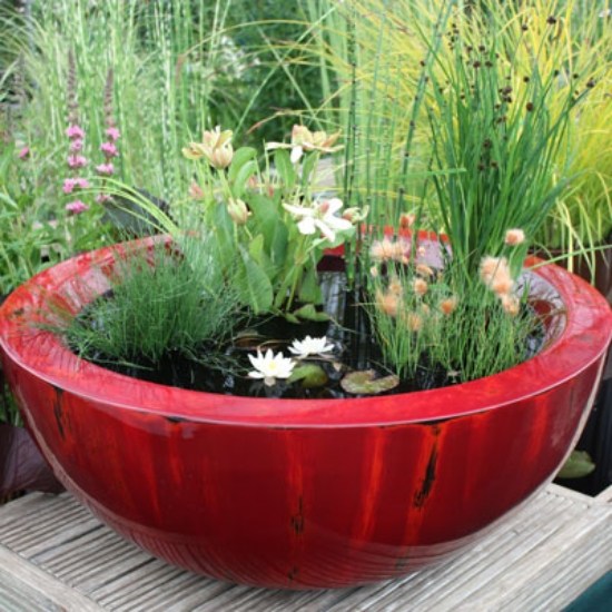 DIY mini garden water features red vessel