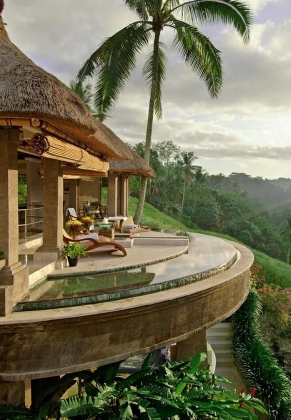 Exotic House Villa Pool round shape palm 