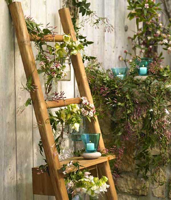 Flower-stand-do it yourself wooden-ladder-wall-decoration