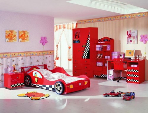Formula 1 design for kids room car bed cabinets