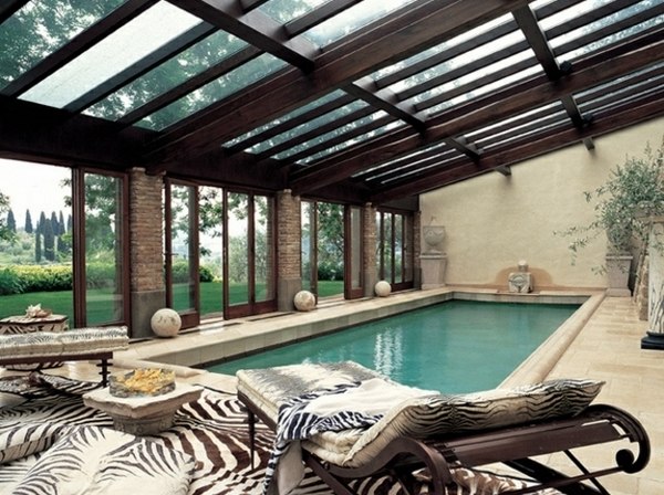 Glass house pool garden furniture