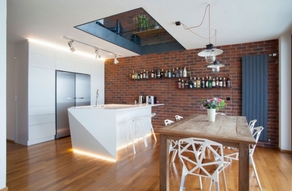 Interior design ideas kitchen modern industrial brick wall