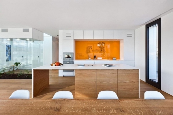 Interior design ideas modern kitchen wooden fronts white worktops