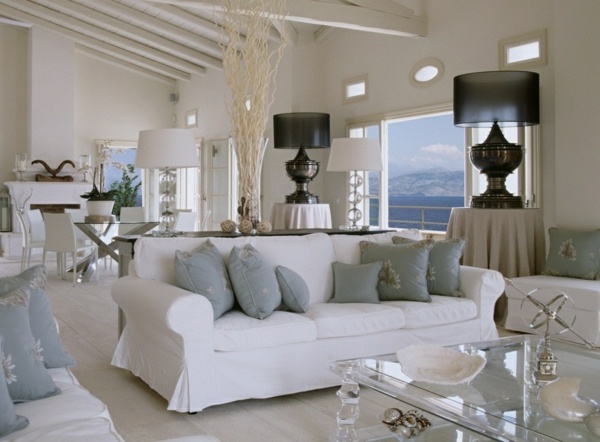 Living room and white furniture Mediterranean style