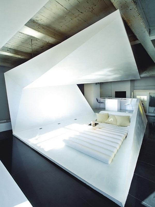Loft apartment white bedroom design