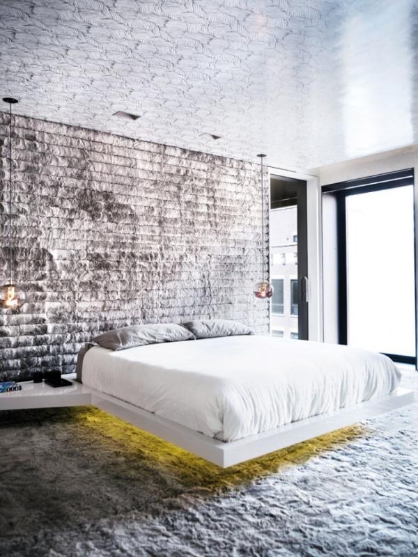 Modern bedroom bed illumination wall panel ideas