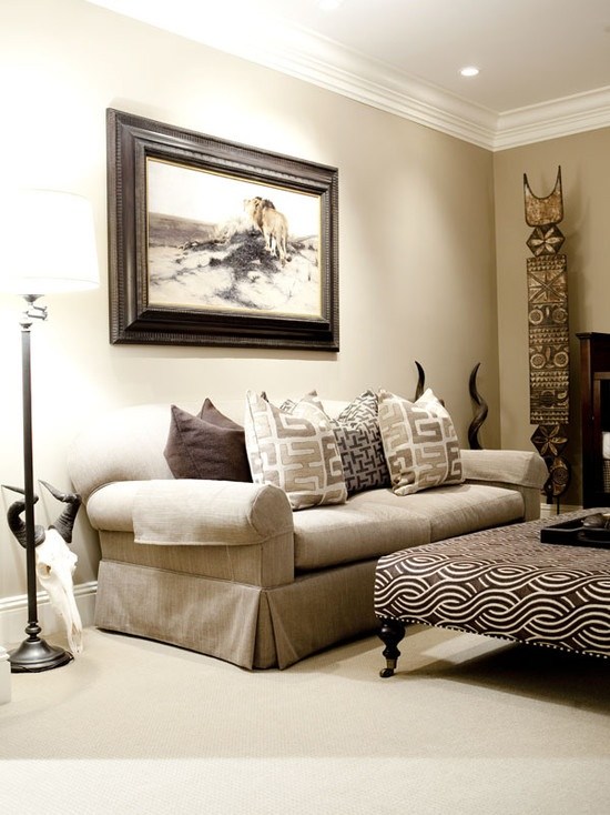Neutral colors living room with African decoration