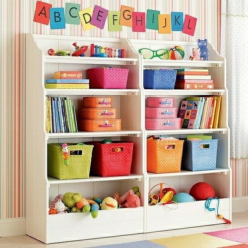 Nursery room colorful storage baskets