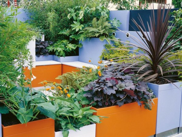 Planting pot plants orange color garden decoration ideas
