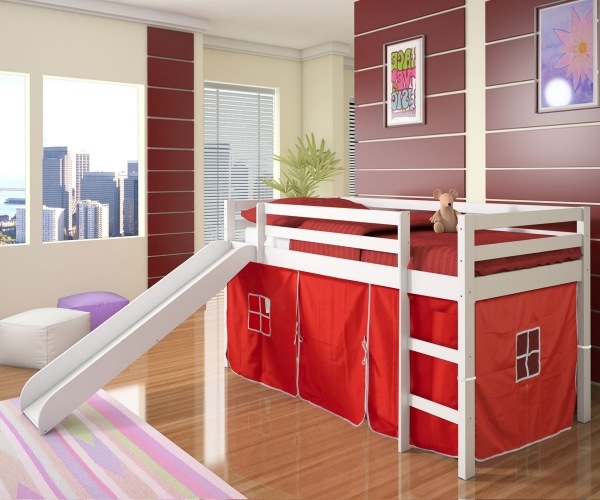 Red white painted bunk bed nursery room ideas