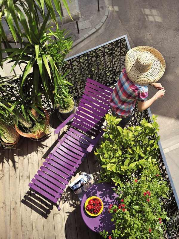 Small balcony design plant purple lounger design ideas