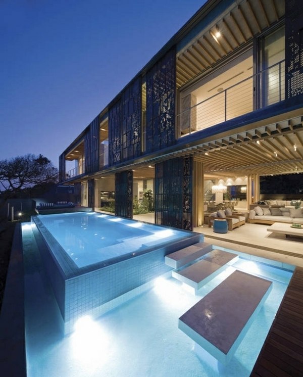 Solar-lights-modern-pool-house-minimalist architecture