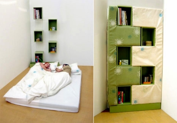 Space saving furniture bed mattress combination bookshelf