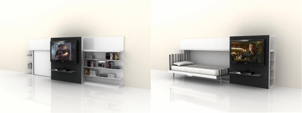 Space saving furniture folding bed tv shelf