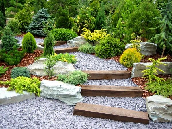 Stones for garden paths wooden step stair gravel
