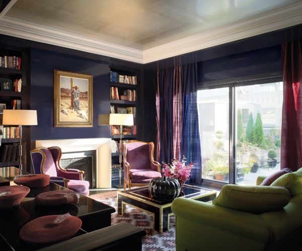 Stretch dark wall colors living room purple