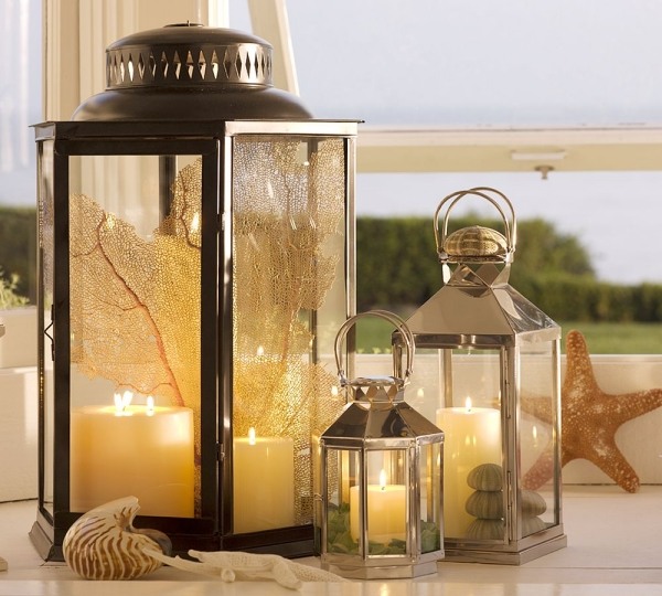 Summer decorating ideas lanterns stainless steel coral shells