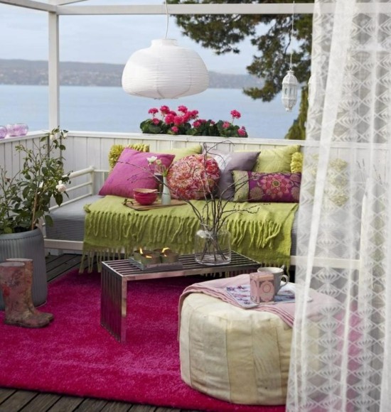 Summer on the balcony decorative fabrics green purple