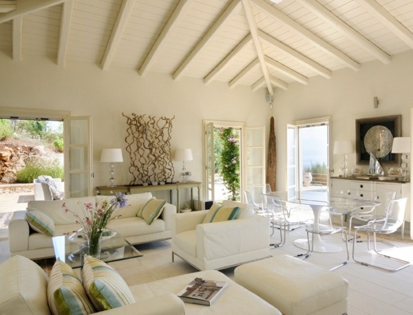 White living room Mediterranean furniture style white upholstery