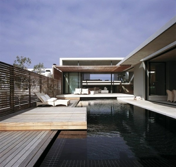 Wooden deck pool modern house construction